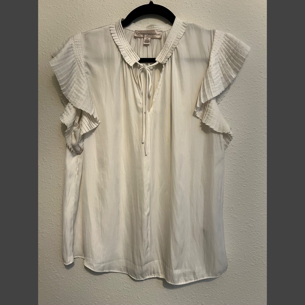 #1603 Catherine Malandrino Cream Ruffle Pleated Blouse Large